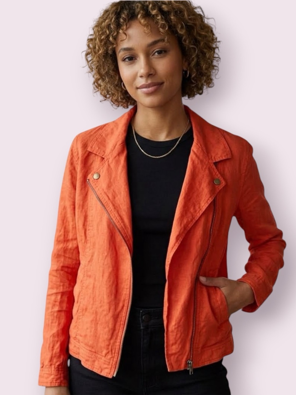 Cynthia Rowley 100% Linen Moto Jacket Cherry Red Size Medium